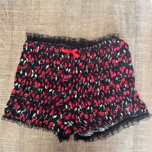 Black and Red Cherry Print Women's Bloomer Shorts